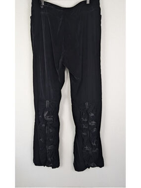 St John Evening Black Velvet Pants Flare Ruffle Hem Sz 16 80's Goth Rock